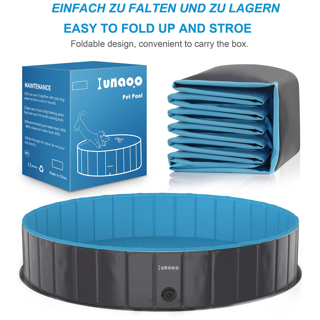 lunaoo Hundepool fur Große Hunde, Faltbare Schwimmbecken Hund Planschbecken Dog Pool, Tragbar PVC Hundebadewanne Hundeschwimmbad für Große Kleine Hunde, Hellblau, 160 x 30 cm