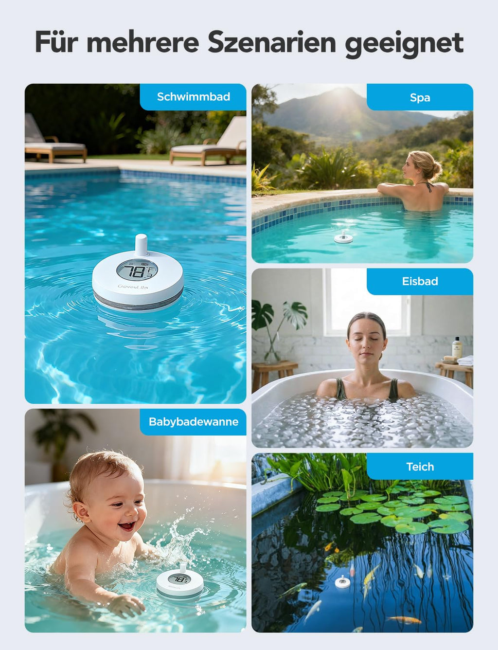 GoveeLife WLAN Pool thermometer mit App, Schwimmendes Funk Wasserthermometer Digitale mit Wasserdichtigkeit nach IPX7, Benachrichtigungsalarm für Badewanne, Aquarium, Whirlpool und Spa