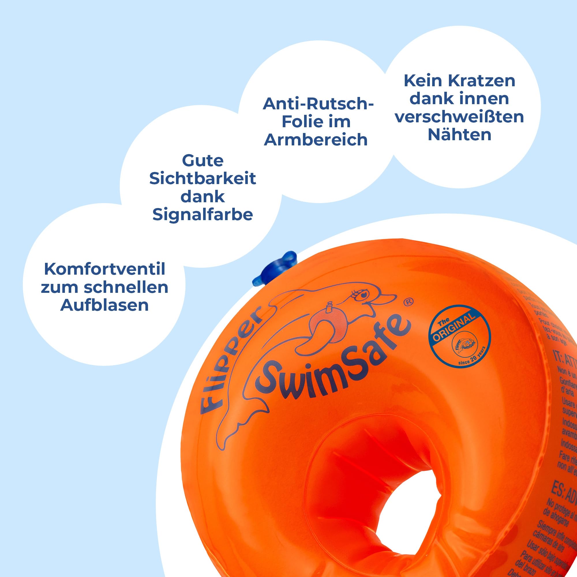 Flipper Swimsafe 1010 - Schwimmflügel für Babys ab 12 Monaten, sichere Schwimmhilfe mit unzerbrechlichem PE-Schaumkern zum Schwimmen lernen, Orange