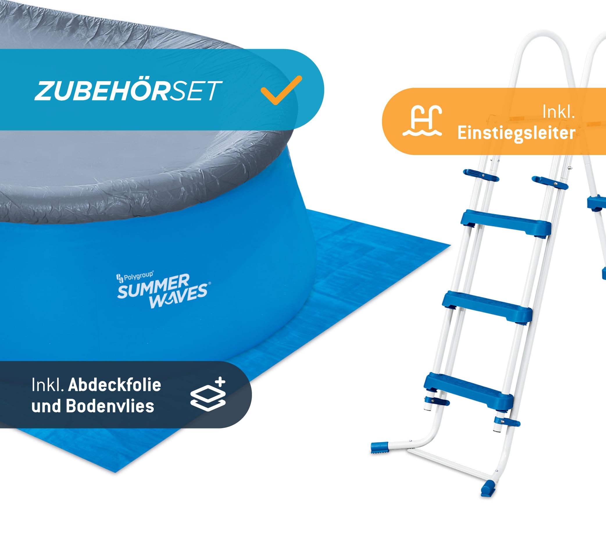 Summer Waves Quick Up Pool Komplettset | Oval 457x305x107 cm Blau | Aufstellpool Set | Gartenpool & Schwimmbecken inkl. Filterpumpe, Leiter, Bodenvlies & Abdeckplane