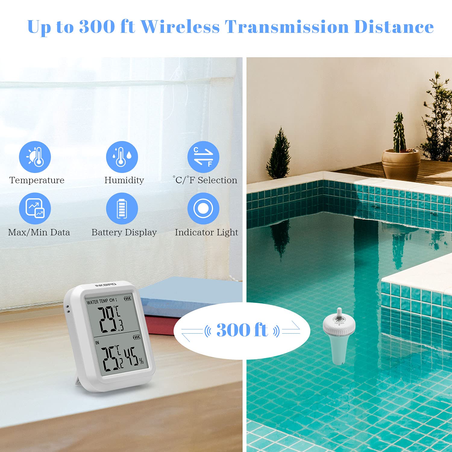 Inkbird IBS-P01R Funk Poolthermometer, Schwimmend Thermometer, Digital