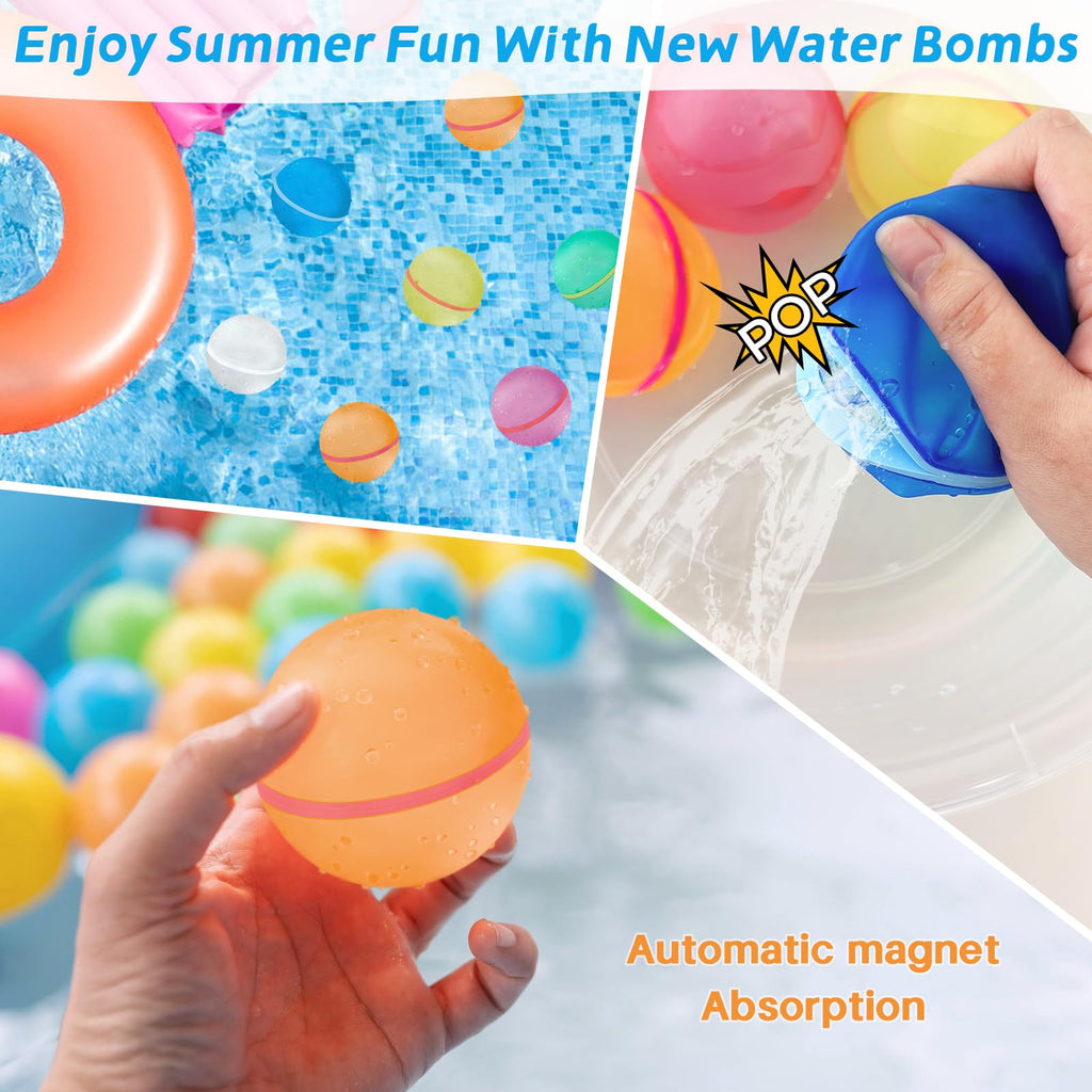 Wasserbomben Wiederverwendbar,12 Stück Wiederverwendbare Wasserballons Bomben,Selbstschließend magnetische Spritzbälle,für Kinder,Erwachsene,Strand,Poolparty,Strand,Wasserspielzeug,Sommer im Freien