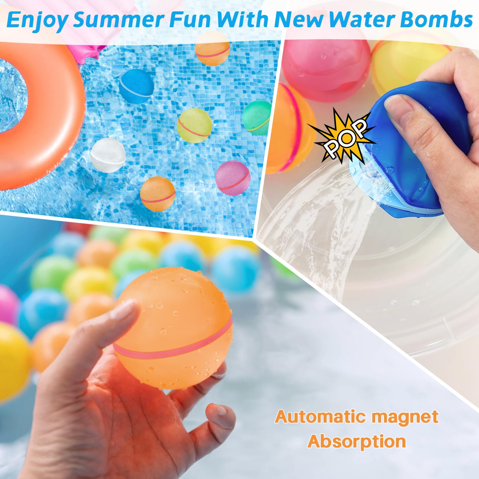 Wasserbomben Wiederverwendbar,12 Stück Wiederverwendbare Wasserballons Bomben,Selbstschließend magnetische Spritzbälle,für Kinder,Erwachsene,Strand,Poolparty,Strand,Wasserspielzeug,Sommer im Freien