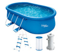 Summer Waves Quick Up Pool Komplettset | Oval 457x305x107 cm Blau | Aufstellpool Set | Gartenpool & Schwimmbecken inkl. Filterpumpe, Leiter, Bodenvlies & Abdeckplane