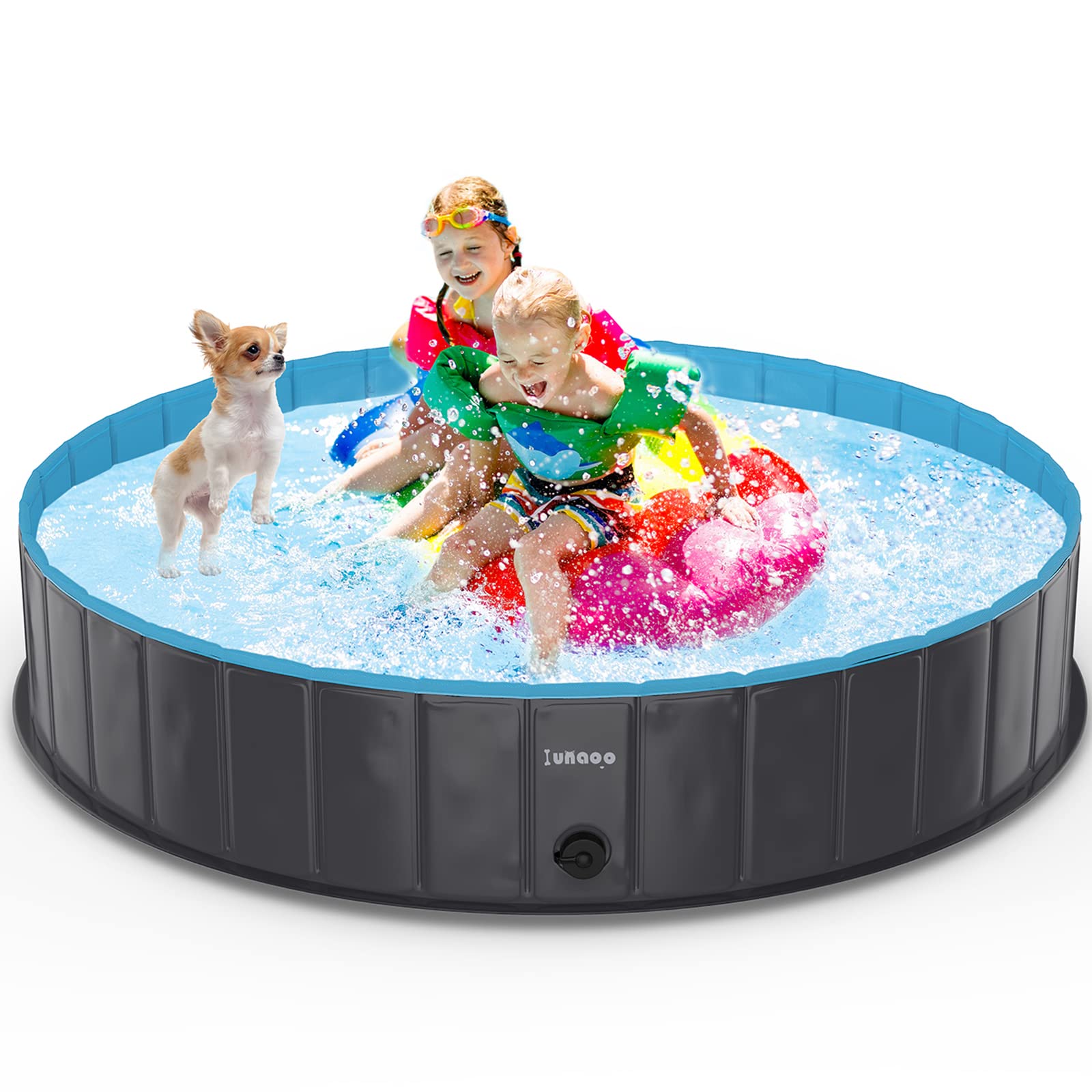 lunaoo Hundepool fur Große Hunde, Faltbare Schwimmbecken Hund Planschbecken Dog Pool, Tragbar PVC Hundebadewanne Hundeschwimmbad für Große Kleine Hunde, Hellblau, 160 x 30 cm