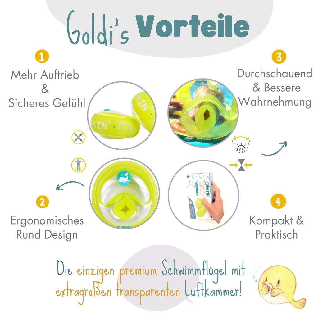 EDWEKIN® Premium Schwimmflügel für Kinder (1–6 Jahre) | TÜV geprüft, extragroße Luftkammern | Perfekte Schwimmhilfe für Babys und Kleinkinder | Transparentes Design
