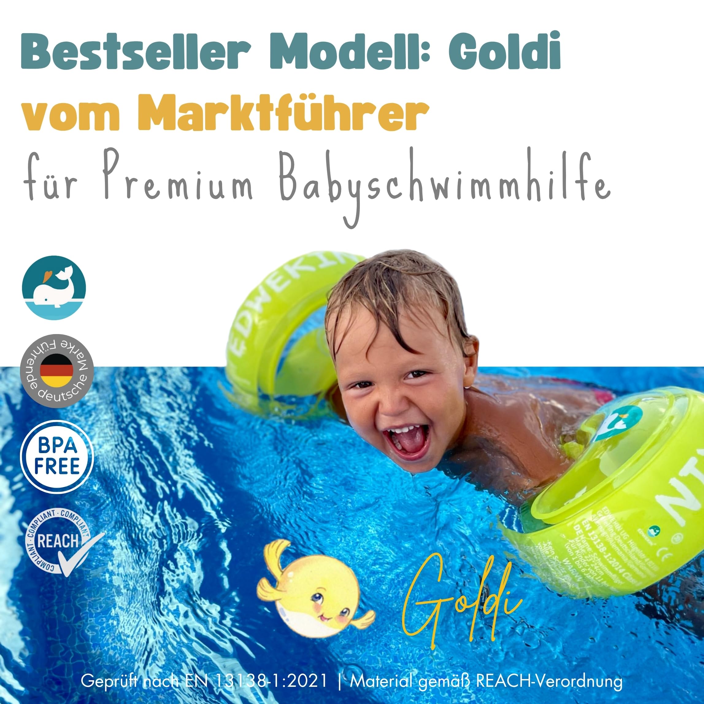 EDWEKIN® Premium Schwimmflügel für Kinder (1–6 Jahre) | TÜV geprüft, extragroße Luftkammern | Perfekte Schwimmhilfe für Babys und Kleinkinder | Transparentes Design