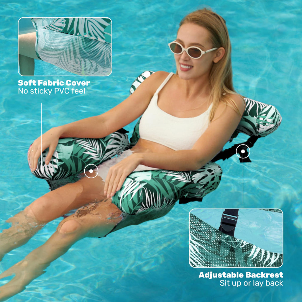 SLOOSH Aufblasbare Wasser Pool Luftmatratze für Erwachsene, 2er schwimmende Pool-Flöße, Aufblasbare Pool-Schwimmsitze für Erwachsene, Schwimmstuhl für Partys, Sommer,Wasser, Strand, Tropische Blätter