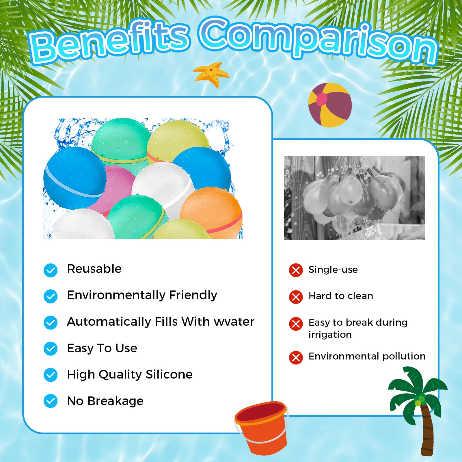 Wasserbomben Wiederverwendbar,12 Stück Wiederverwendbare Wasserballons Bomben,Selbstschließend magnetische Spritzbälle,für Kinder,Erwachsene,Strand,Poolparty,Strand,Wasserspielzeug,Sommer im Freien