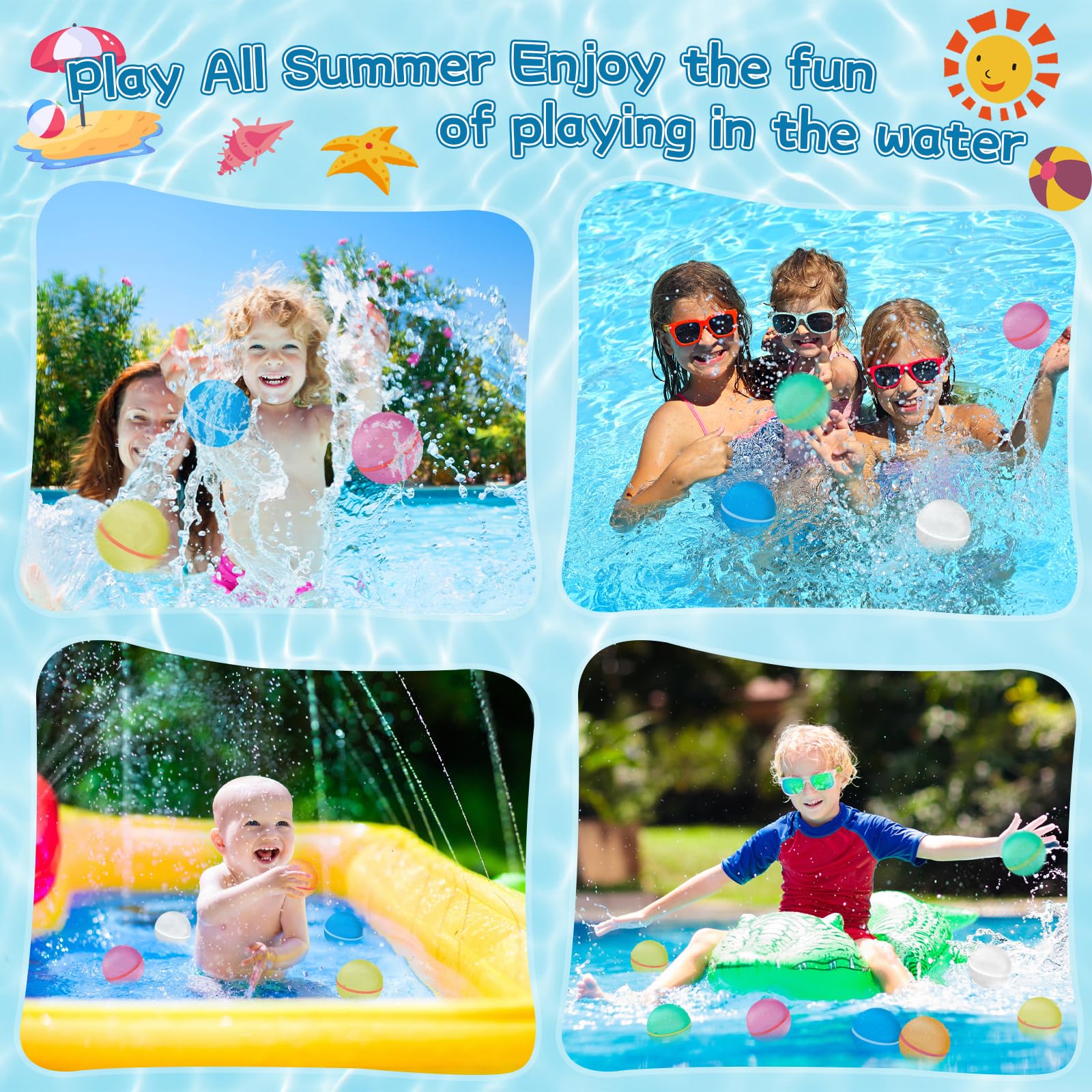 Wasserbomben Wiederverwendbar,12 Stück Wiederverwendbare Wasserballons Bomben,Selbstschließend magnetische Spritzbälle,für Kinder,Erwachsene,Strand,Poolparty,Strand,Wasserspielzeug,Sommer im Freien