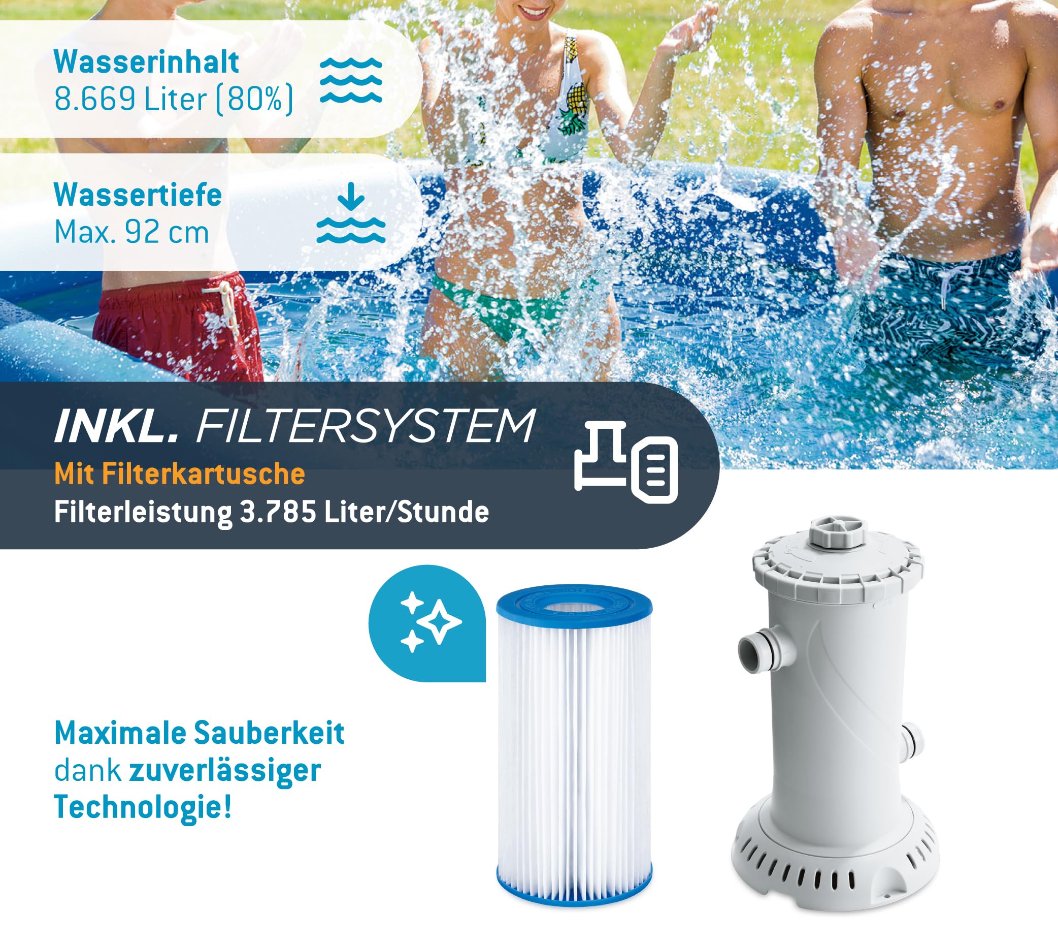 Summer Waves Quick Up Pool Komplettset | Oval 457x305x107 cm Blau | Aufstellpool Set | Gartenpool & Schwimmbecken inkl. Filterpumpe, Leiter, Bodenvlies & Abdeckplane