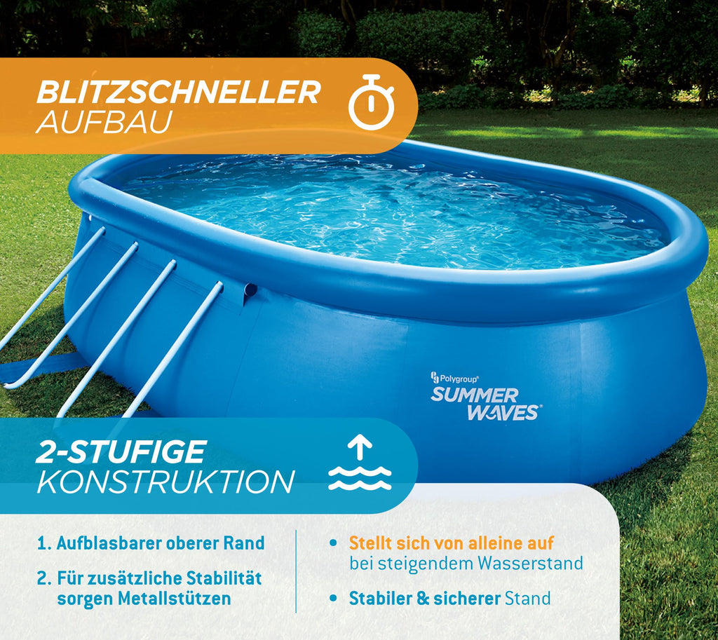 Summer Waves Quick Up Pool Komplettset | Oval 457x305x107 cm Blau | Aufstellpool Set | Gartenpool & Schwimmbecken inkl. Filterpumpe, Leiter, Bodenvlies & Abdeckplane