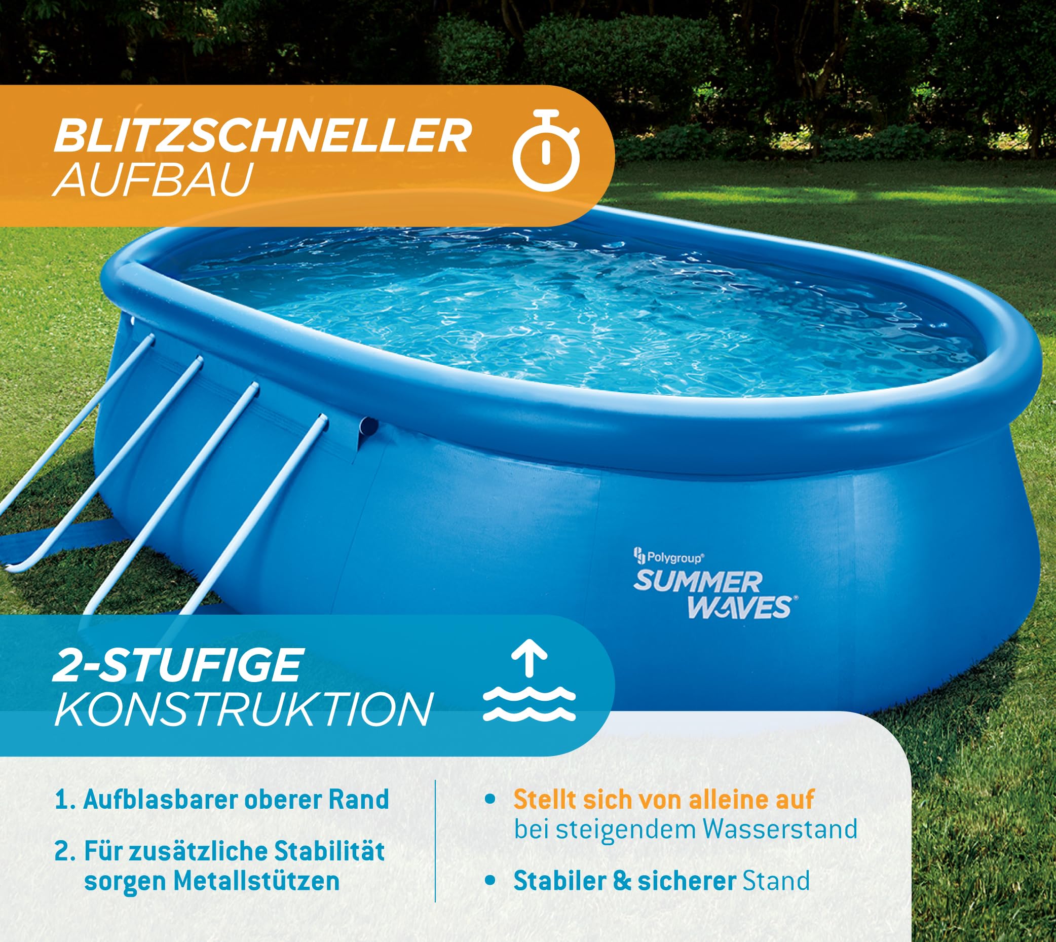 Summer Waves Quick Up Pool Komplettset | Oval 457x305x107 cm Blau | Aufstellpool Set | Gartenpool & Schwimmbecken inkl. Filterpumpe, Leiter, Bodenvlies & Abdeckplane