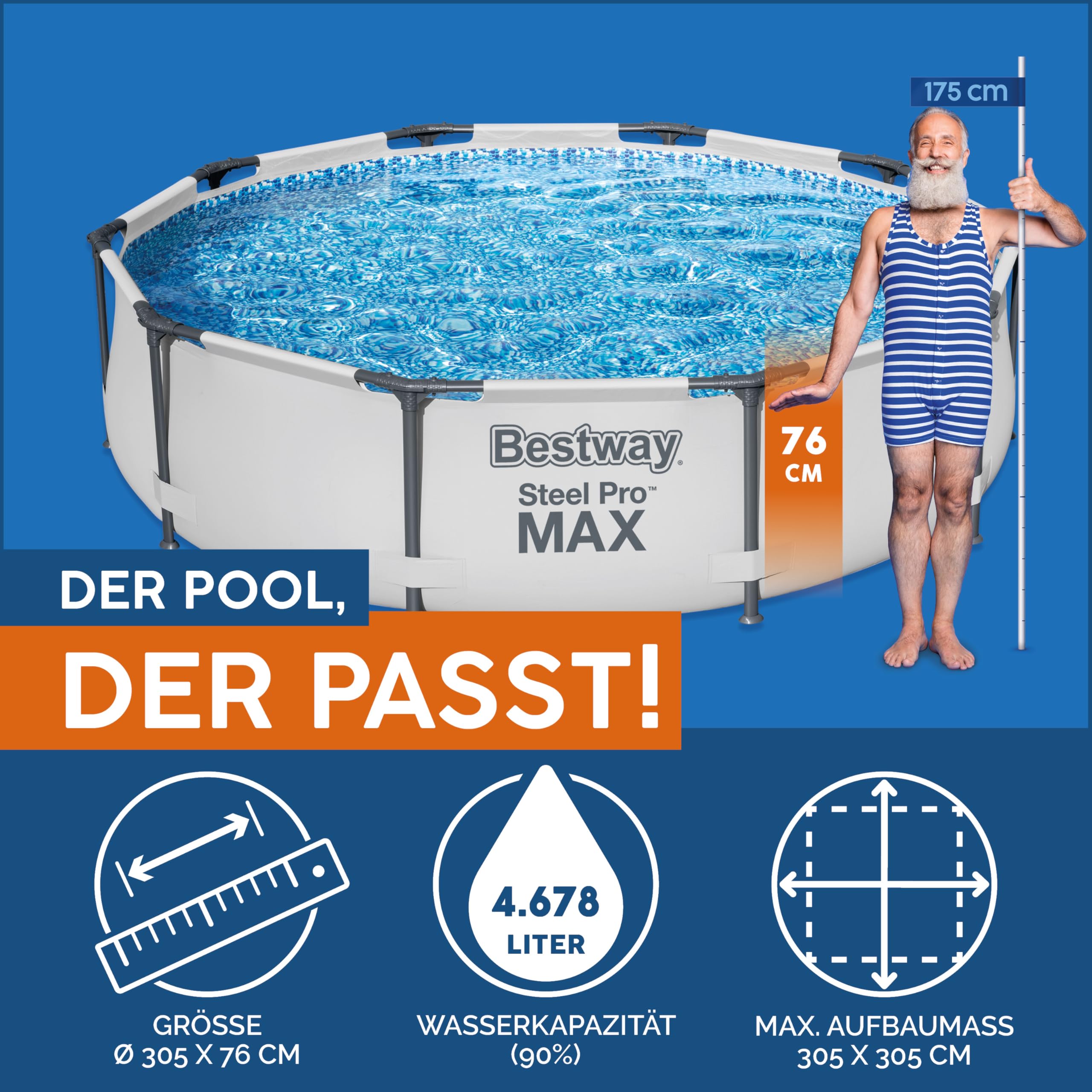 Bestway Steel Pro Max Frame Pool, rund, ohne Zubehör 305 x 76 cm