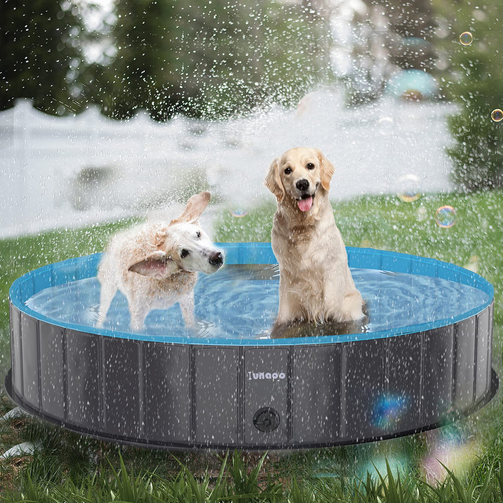 lunaoo Hundepool fur Große Hunde, Faltbare Schwimmbecken Hund Planschbecken Dog Pool, Tragbar PVC Hundebadewanne Hundeschwimmbad für Große Kleine Hunde, Hellblau, 160 x 30 cm
