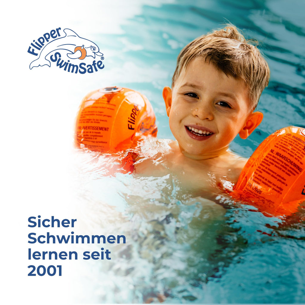 Flipper Swimsafe 1010 - Schwimmflügel für Babys ab 12 Monaten, sichere Schwimmhilfe mit unzerbrechlichem PE-Schaumkern zum Schwimmen lernen, Orange