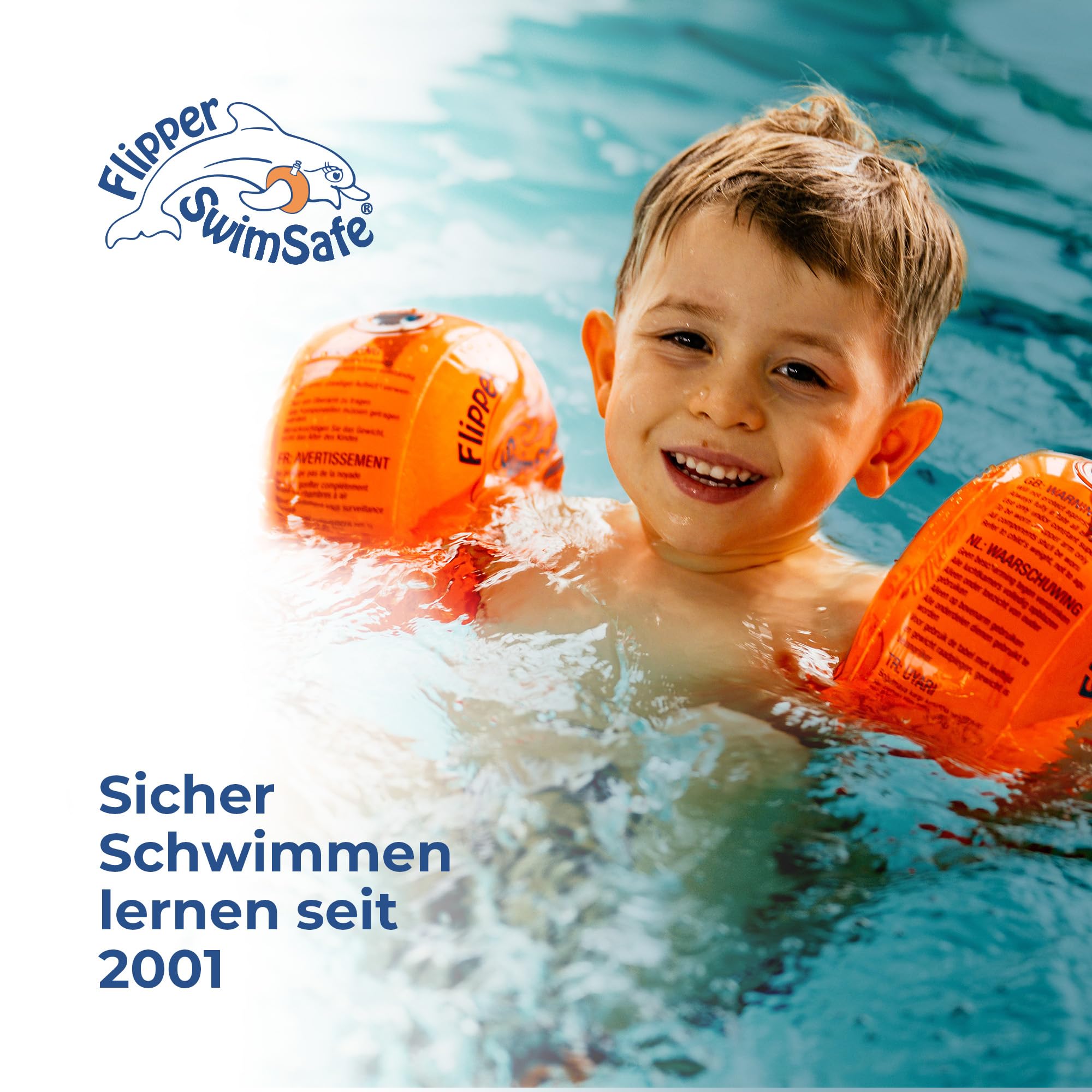 Flipper Swimsafe 1010 - Schwimmflügel für Babys ab 12 Monaten, sichere Schwimmhilfe mit unzerbrechlichem PE-Schaumkern zum Schwimmen lernen, Orange