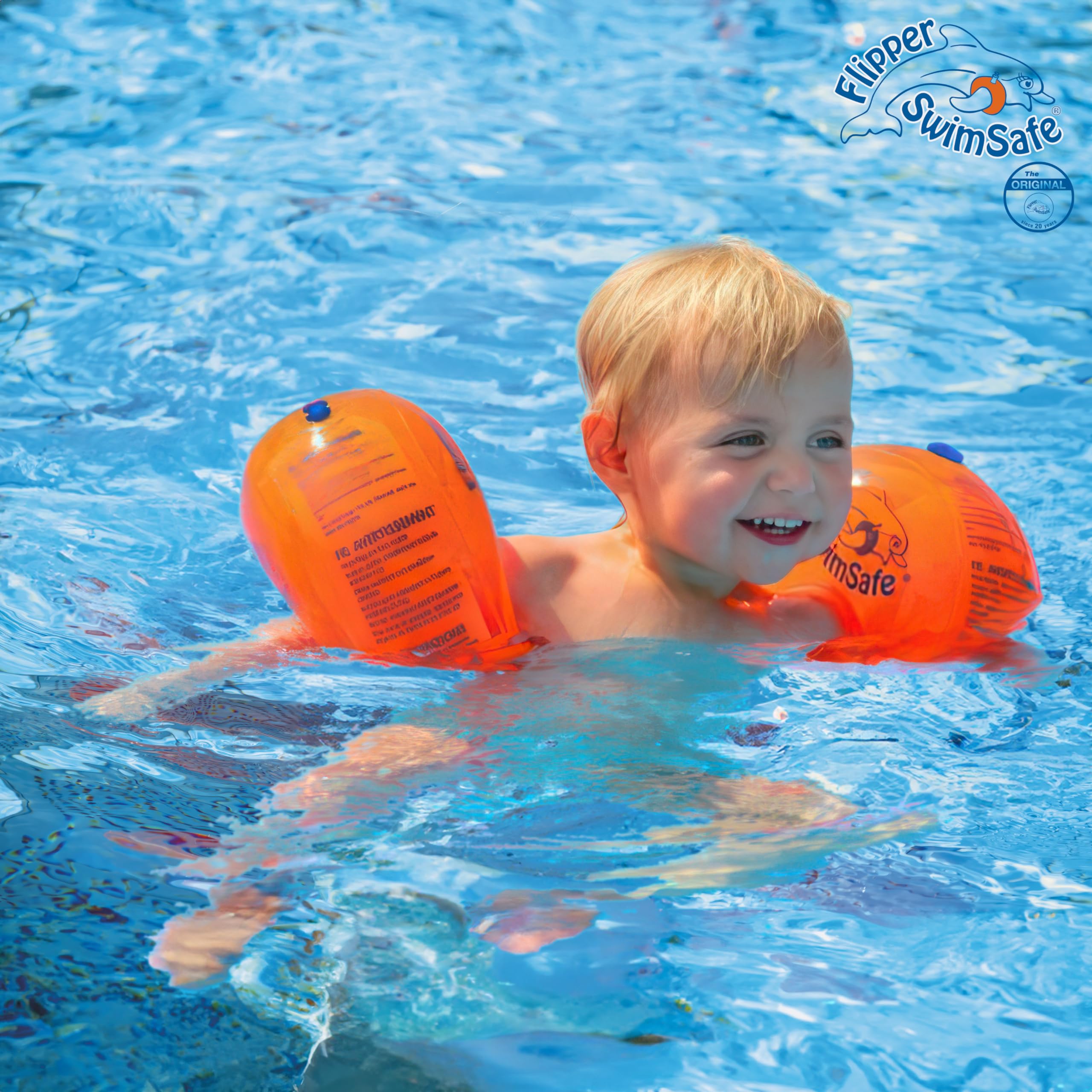 Flipper Swimsafe 1010 - Schwimmflügel für Babys ab 12 Monaten, sichere Schwimmhilfe mit unzerbrechlichem PE-Schaumkern zum Schwimmen lernen, Orange