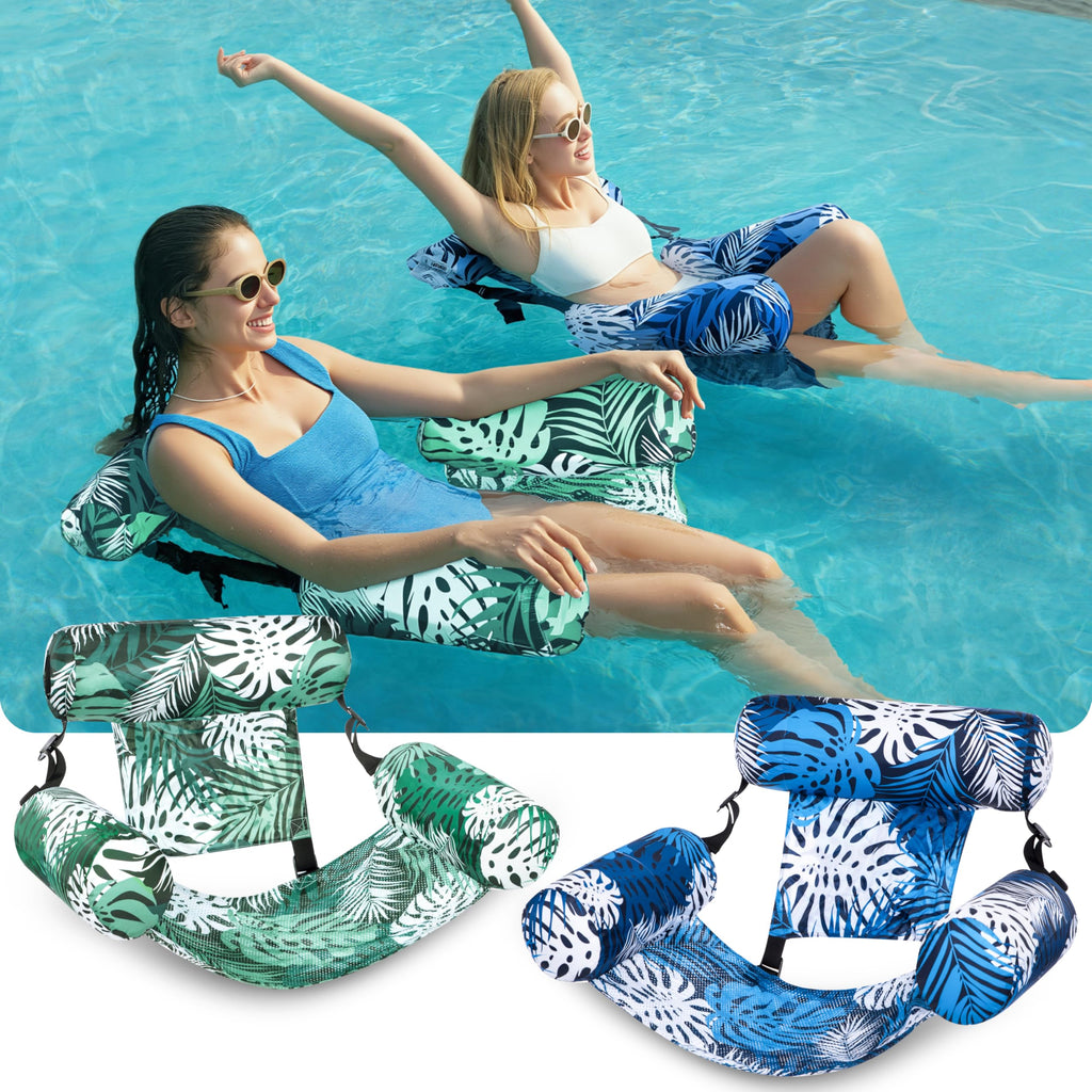 SLOOSH Aufblasbare Wasser Pool Luftmatratze für Erwachsene, 2er schwimmende Pool-Flöße, Aufblasbare Pool-Schwimmsitze für Erwachsene, Schwimmstuhl für Partys, Sommer,Wasser, Strand, Tropische Blätter